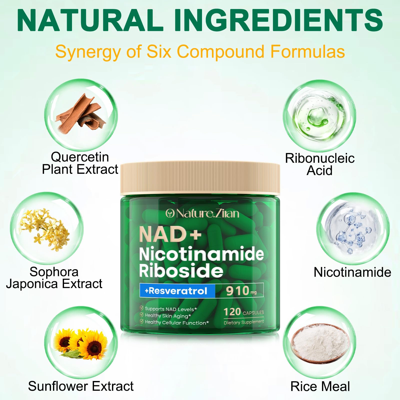 O NATURE. ZIRAN Nicotinamide Riboside + Resveratrol Capsules bottle with label