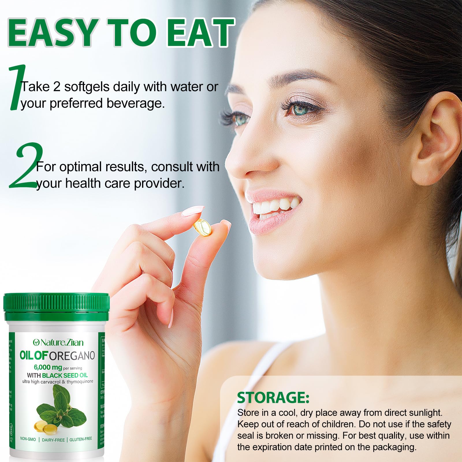 O NATURE. ZIRAN Organic Oil of Oregano 132g label close-up