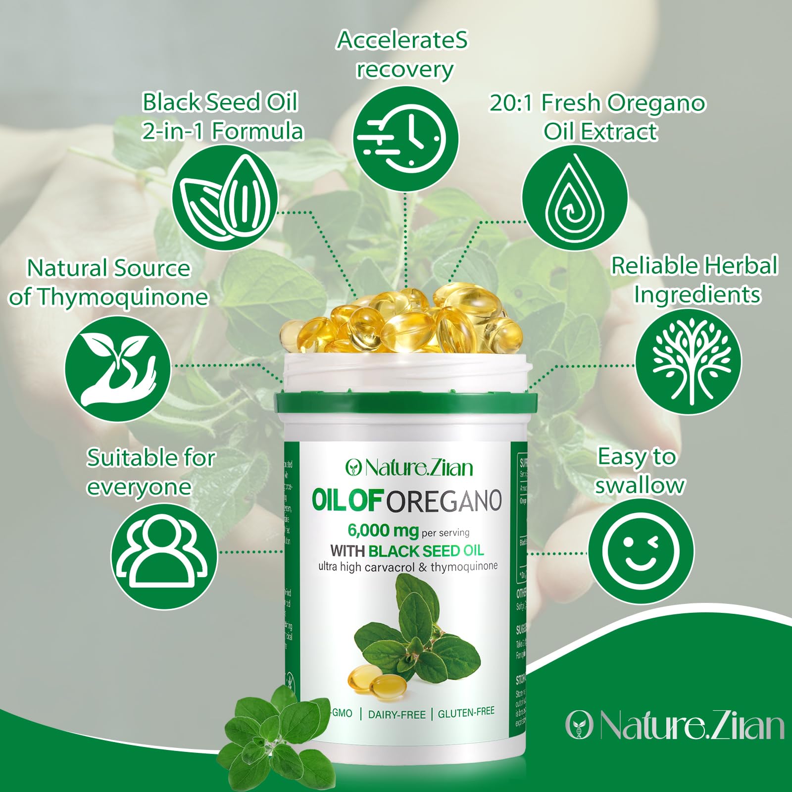 O NATURE. ZIRAN Organic Oil of Oregano 132g packaging details