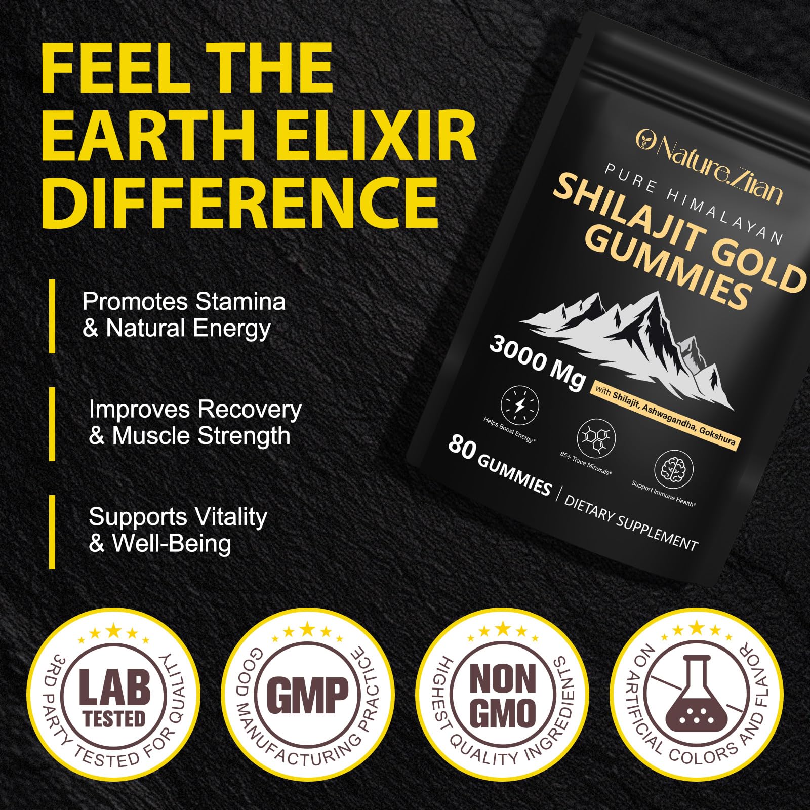 O NATURE. ZIRAN Organic Shilajit Gummies in a hand