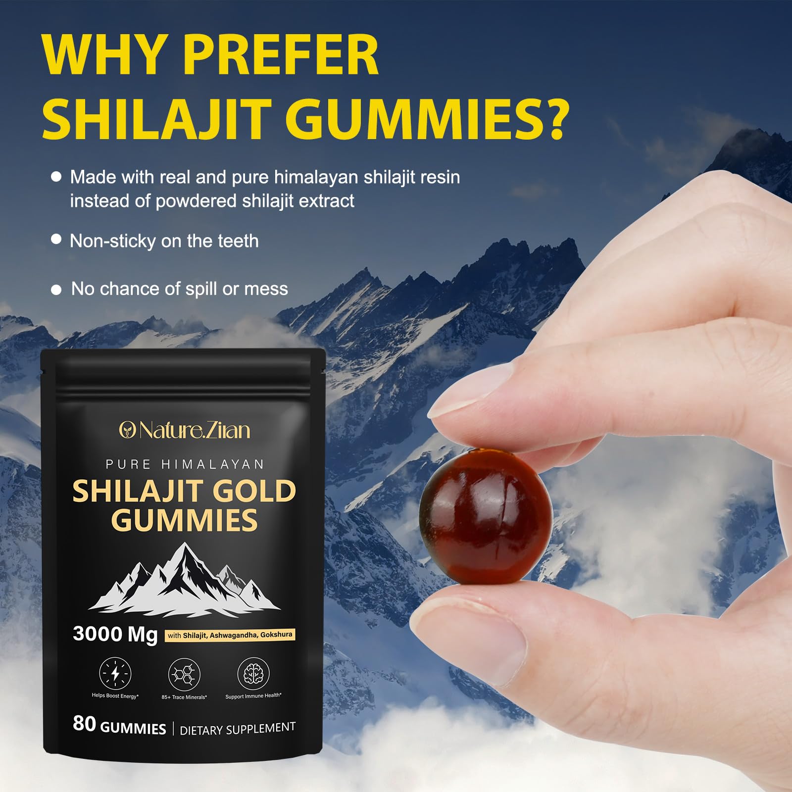 O NATURE. ZIRAN Organic Shilajit Gummies on a table