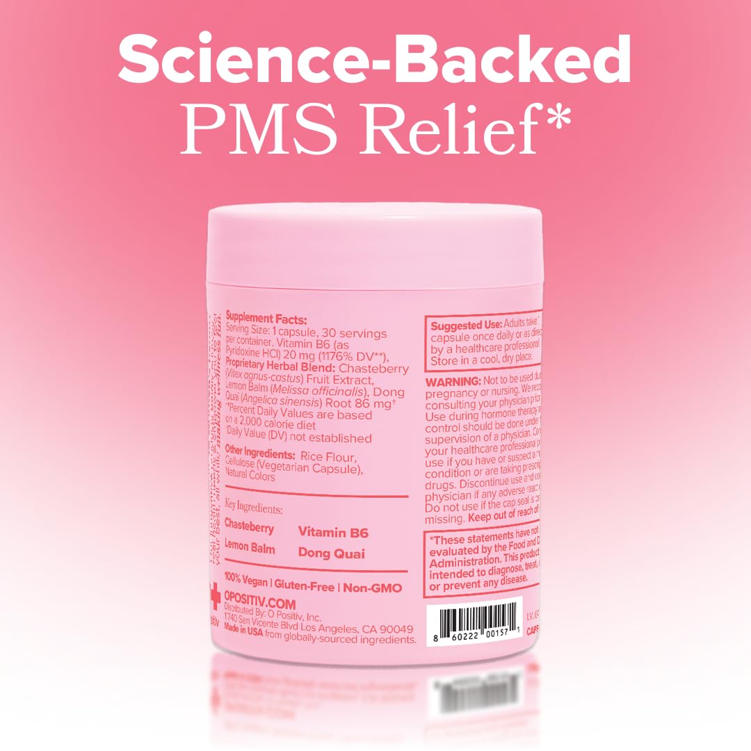 O Positiv FLO PMS Relief capsules in a lifestyle setting