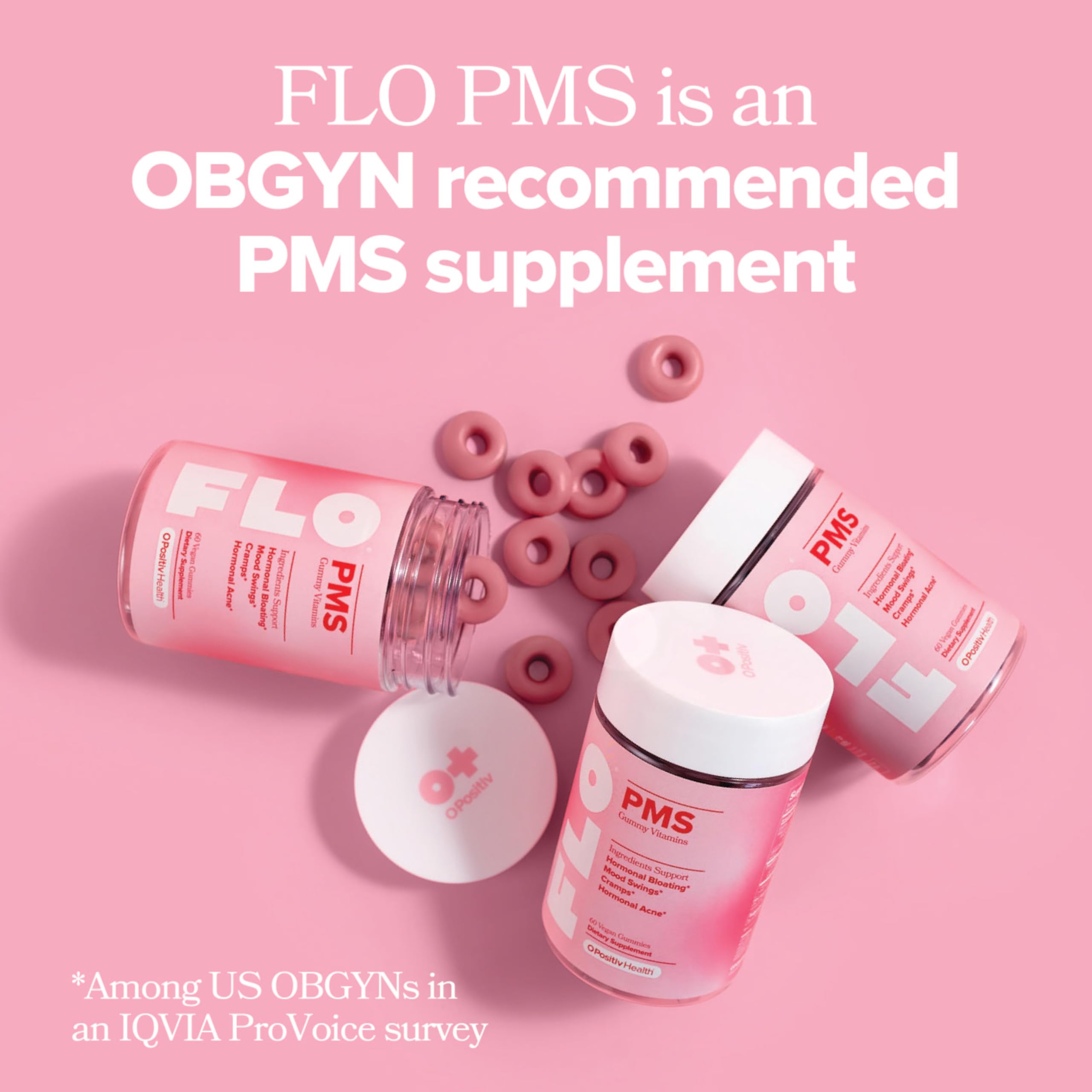 O Positiv FLO PMS Relief Gummies in a bowl
