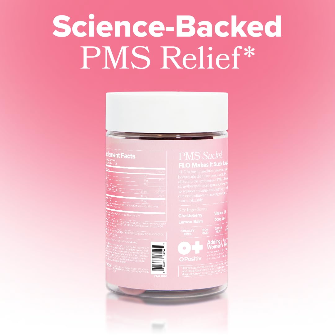 O Positiv FLO PMS Relief Gummies showing gummy texture