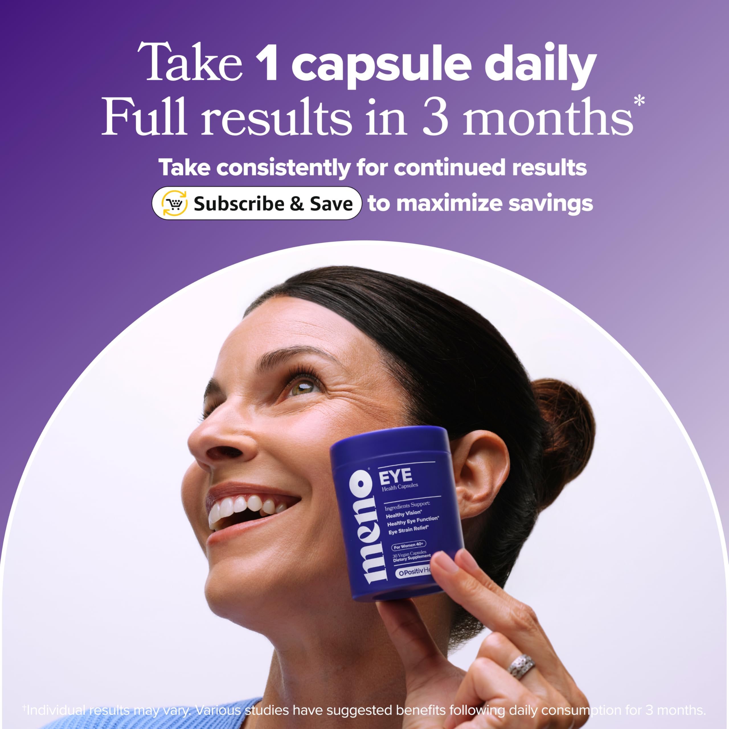 O Positiv MENO Eye Health Capsules on a wooden table