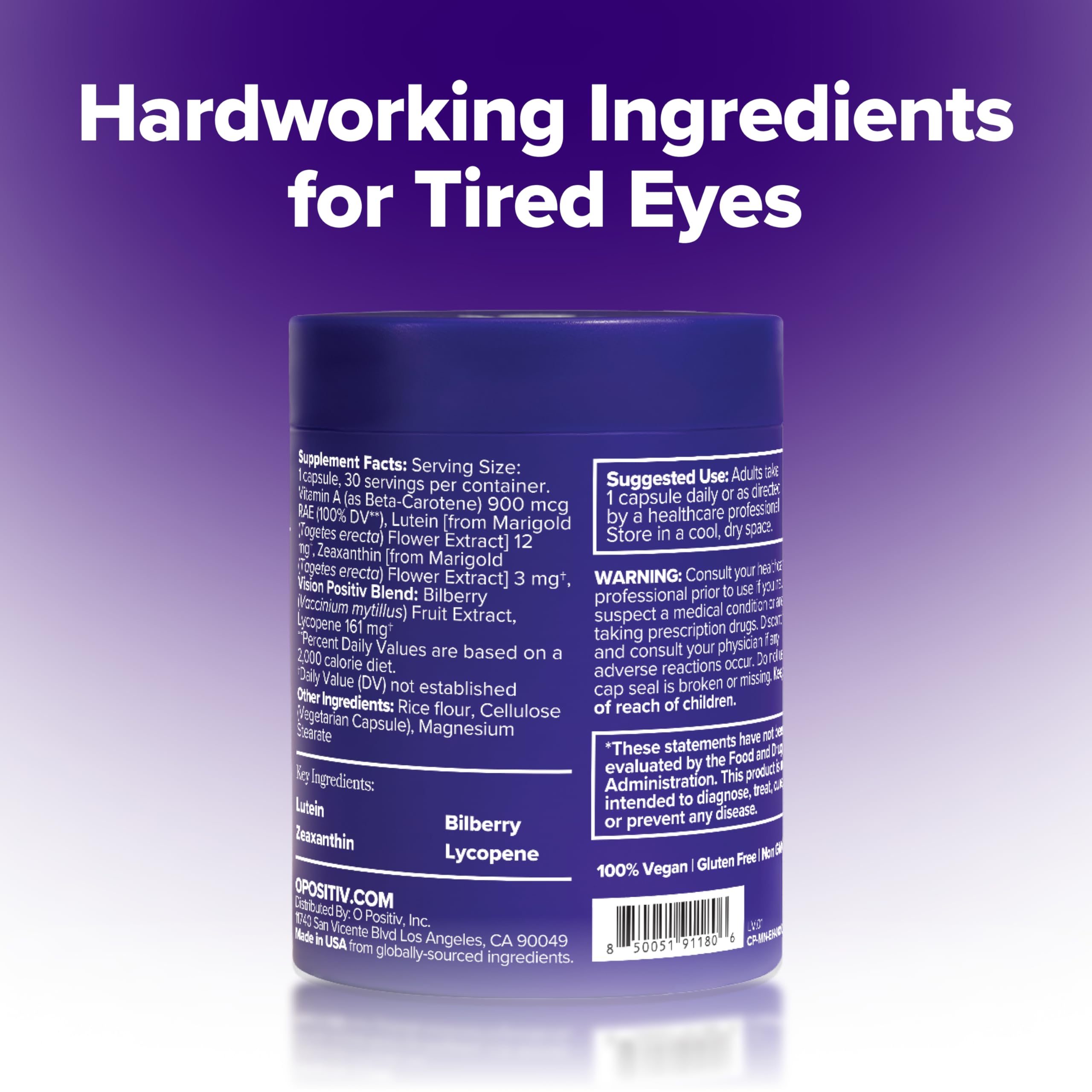 O Positiv MENO Eye Health Capsules with a glass of water