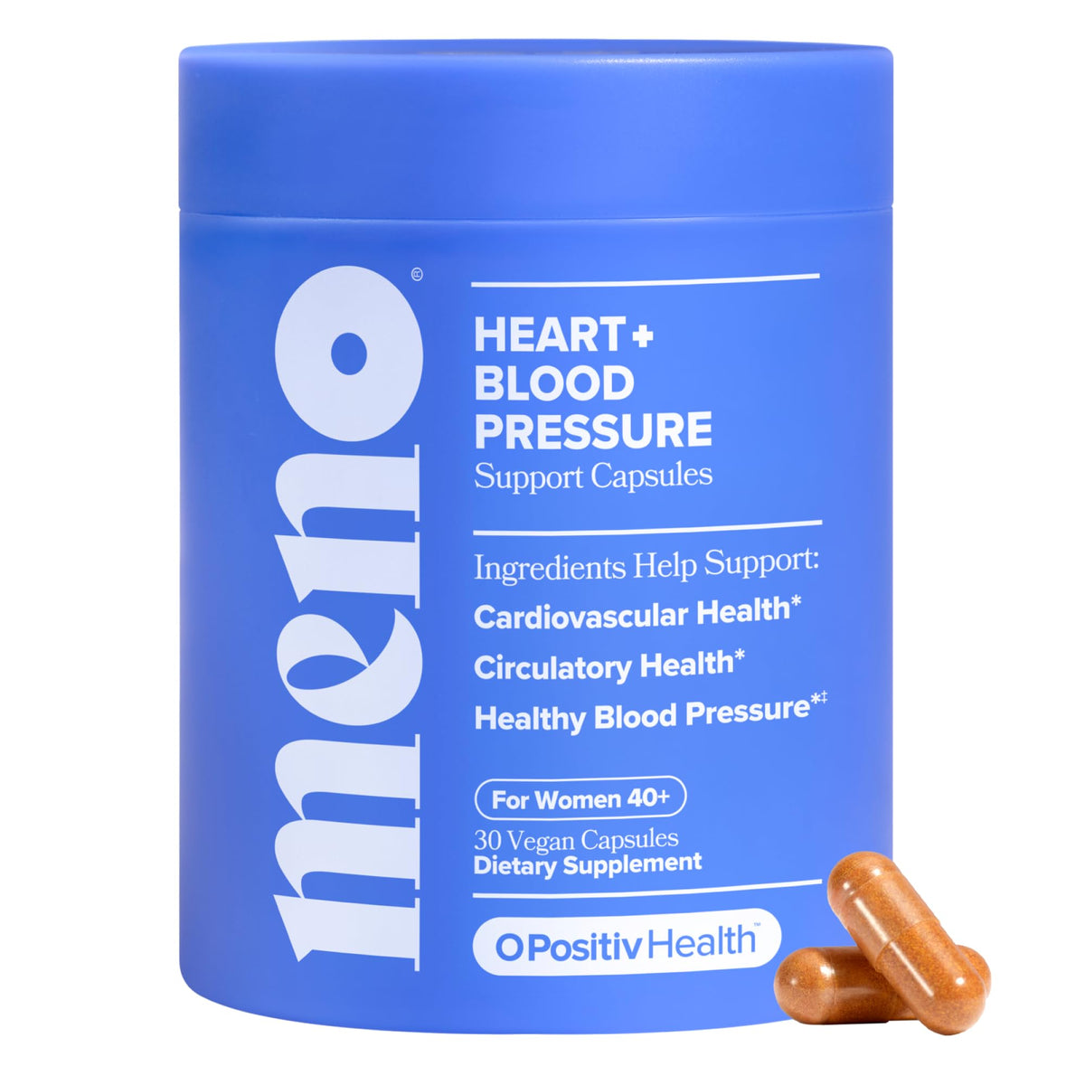 O Positiv MENO Heart + Blood Pressure Support Capsules front view