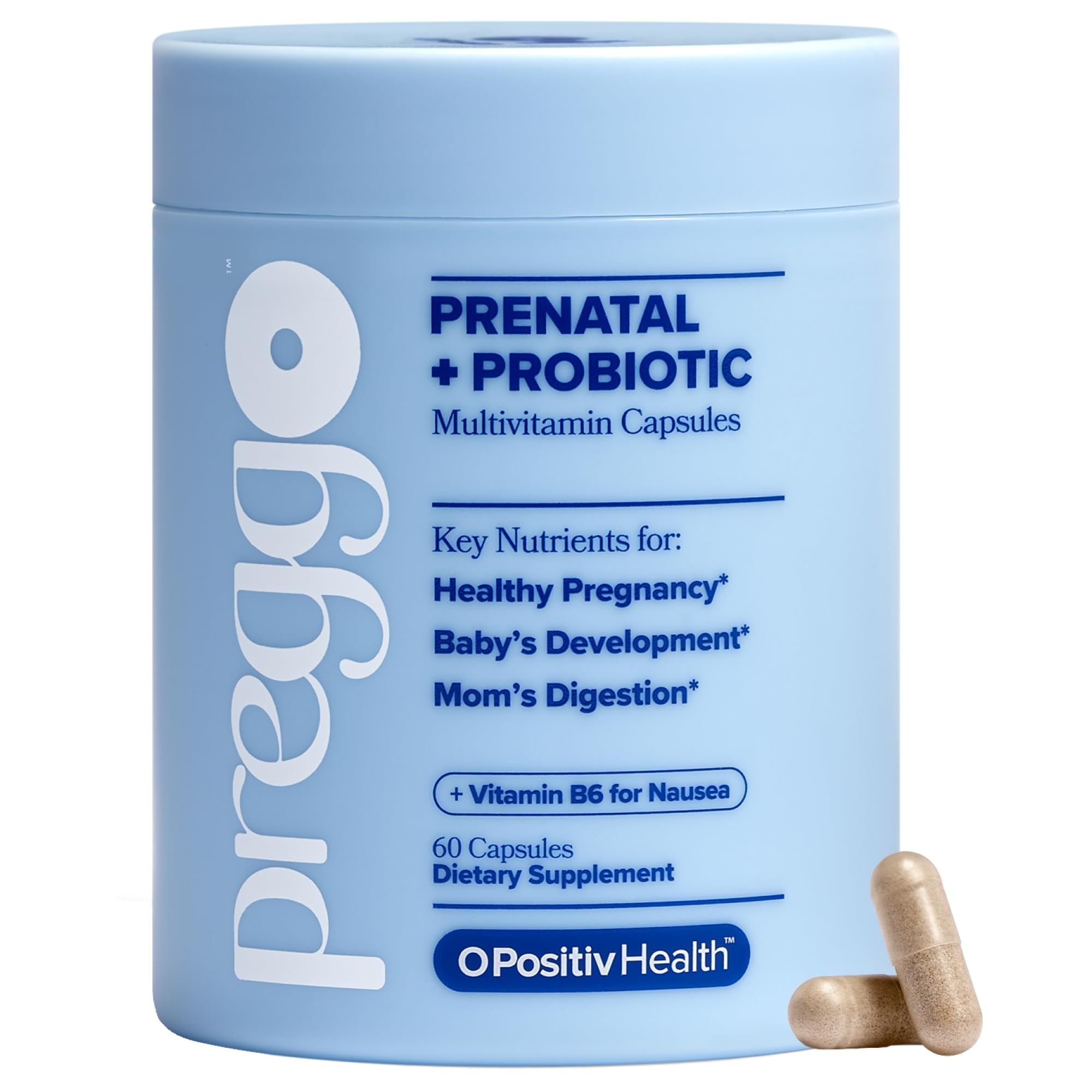 O Positiv PREGGO Prenatal + Probiotic Capsules front view