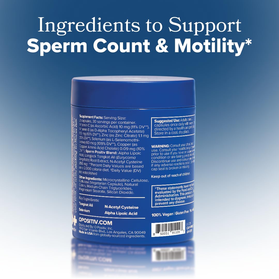 O Positiv PREGGO Sperm Health Capsules displayed with other supplements