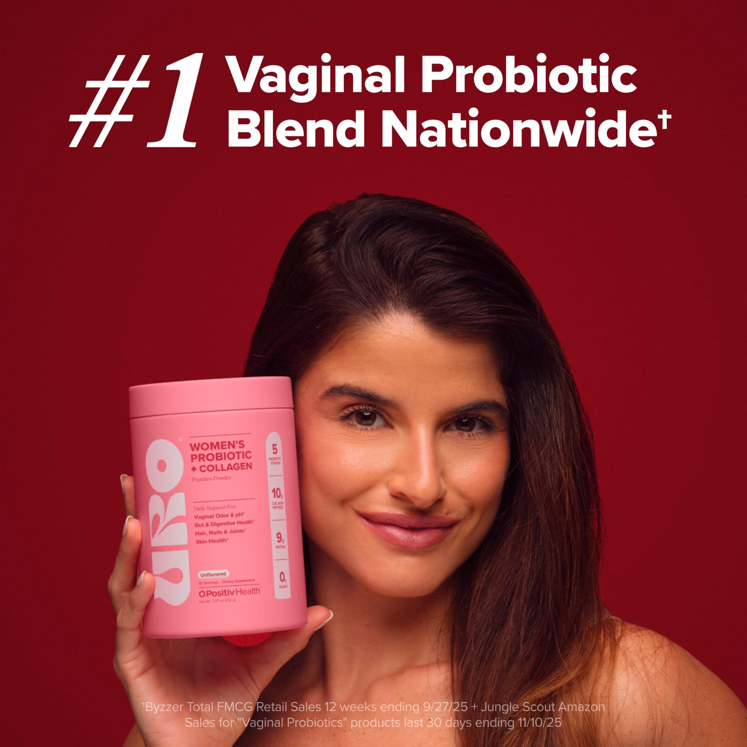 O Positiv URO Women’s Probiotic + Collagen Powder in a glass of water