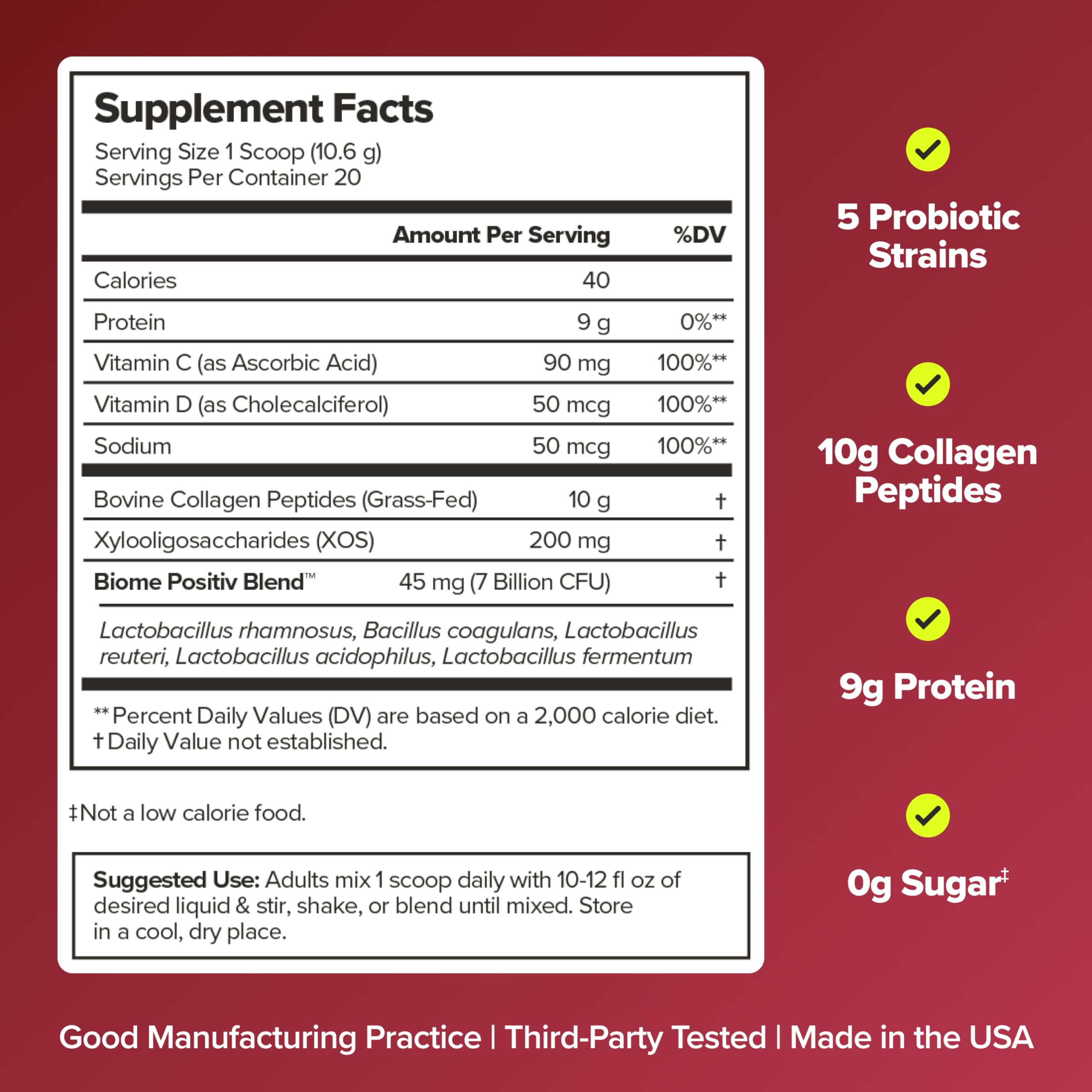 O Positiv URO Women’s Probiotic + Collagen Powder ingredients list