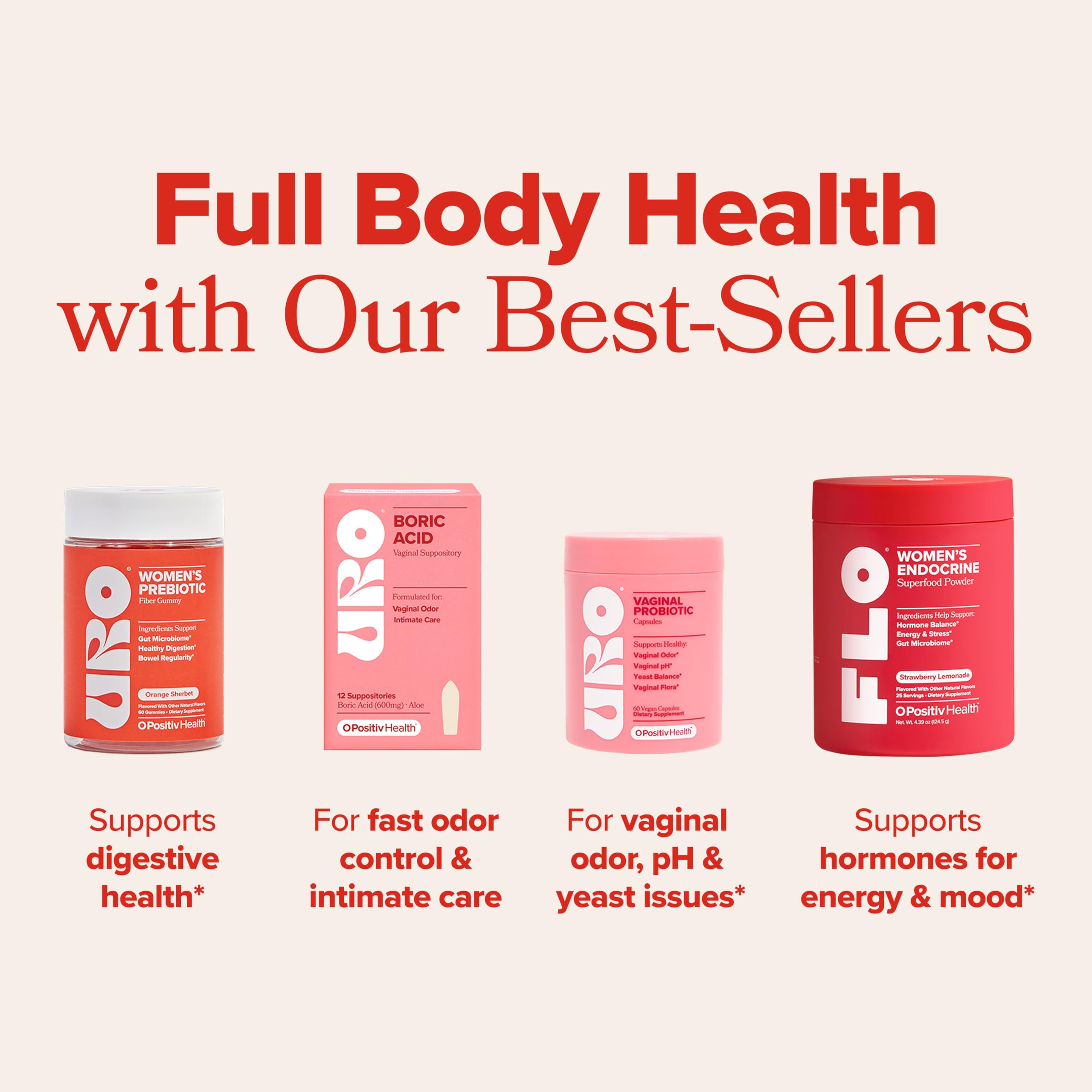 O Positiv Women’s Prebiotic Fiber Gummies displayed with other health supplements
