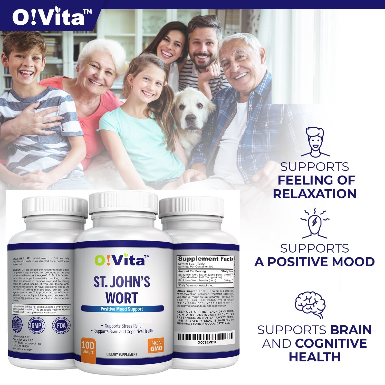O!VITA St. John's Wort Vegan Tablets packaging