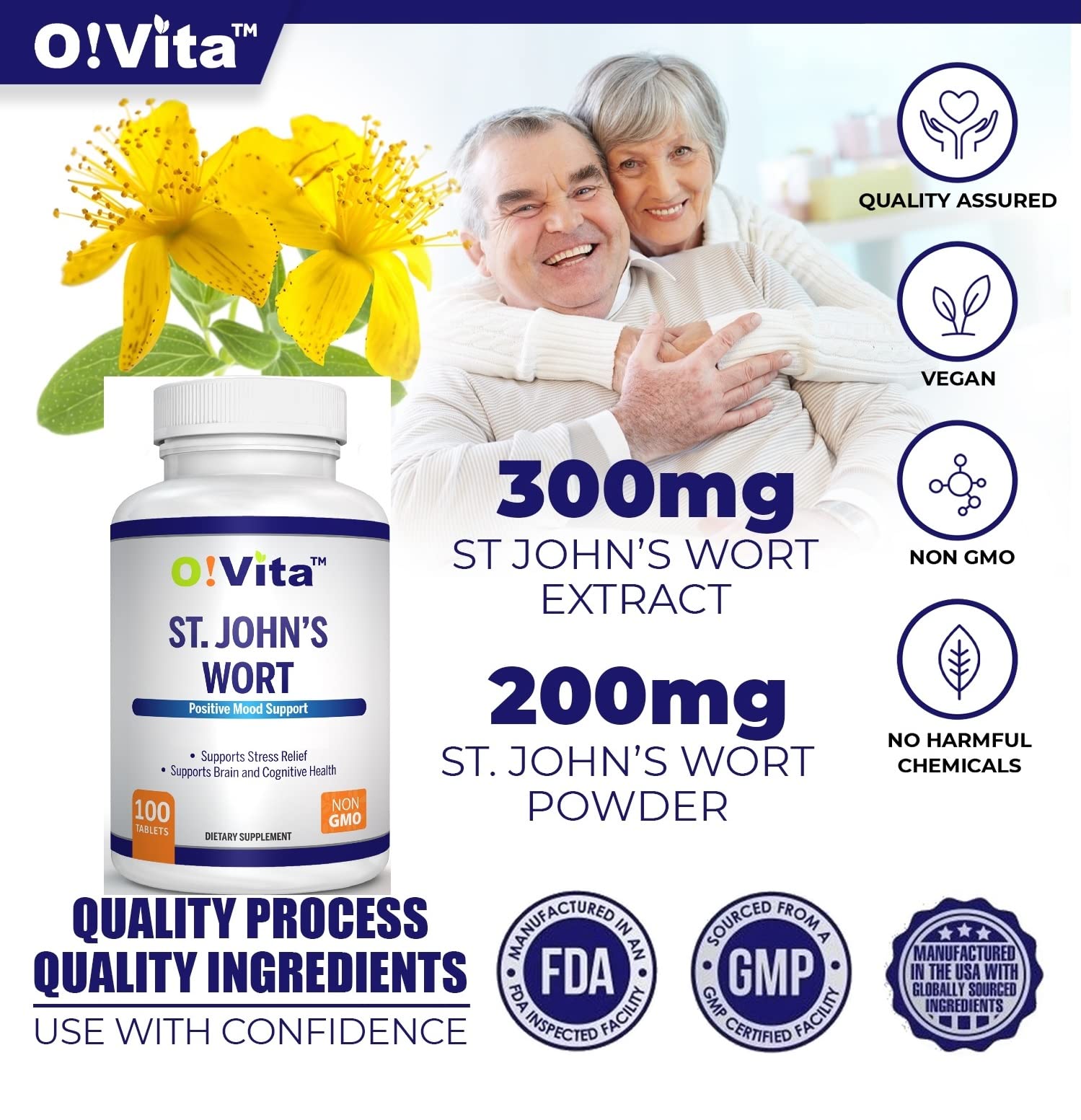 O!VITA St. John's Wort Vegan Tablets side view