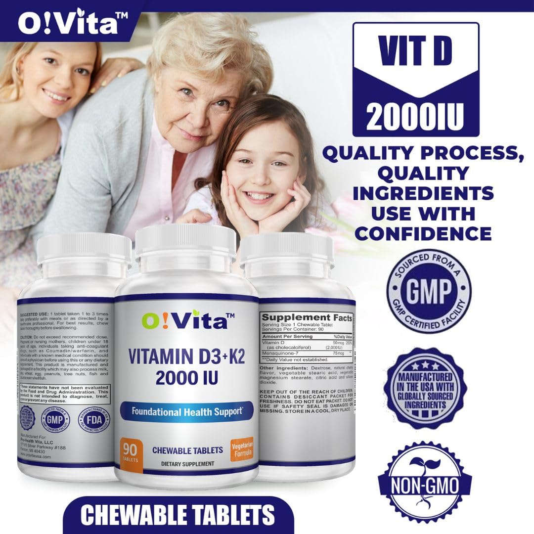 O!VITA Vitamin D3 & K2 Supplement capsule close-up