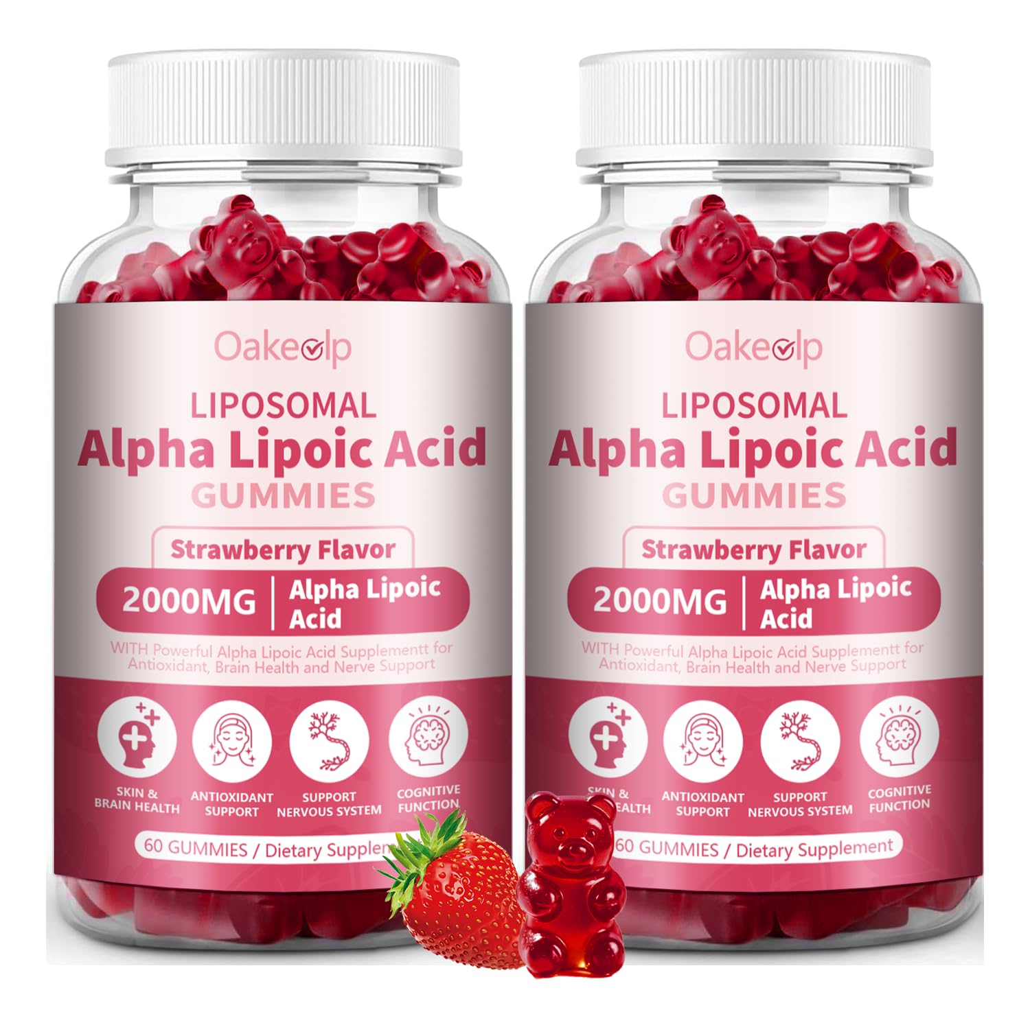 Oakevlp Alpha Lipoic Acid Gummies front view with strawberry flavour