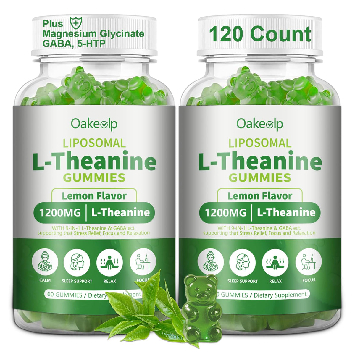 Oakevlp Liposomal L-Theanine Gummies front view with packaging