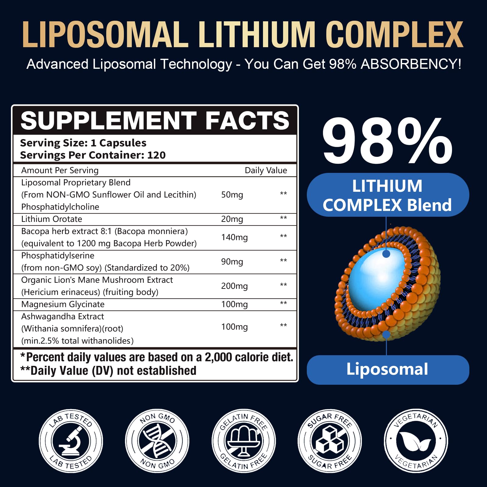 Oakevlp Lithium Orotate supplement capsules on a wooden surface