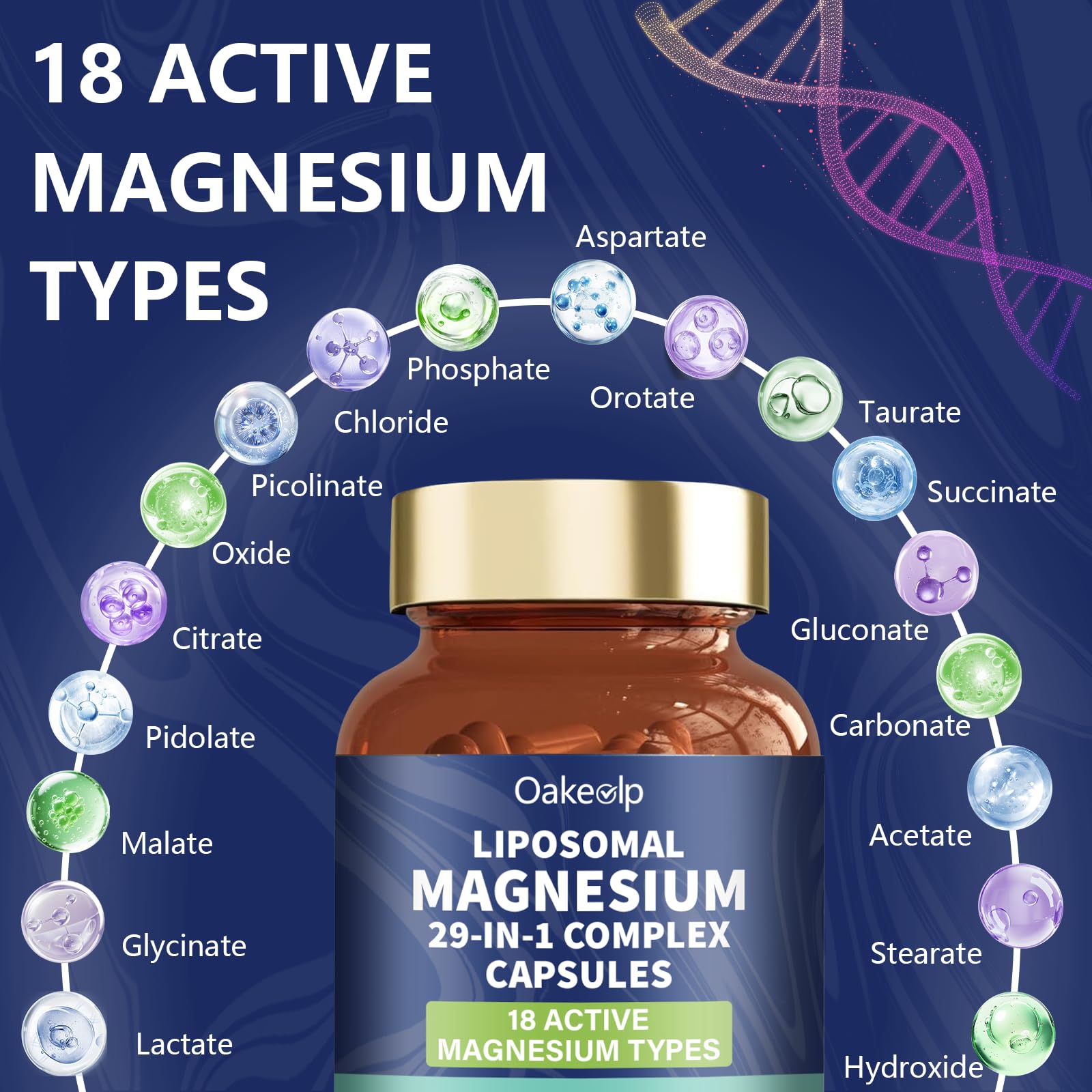 Oakevlp Magnesium Complex capsules on a wooden table