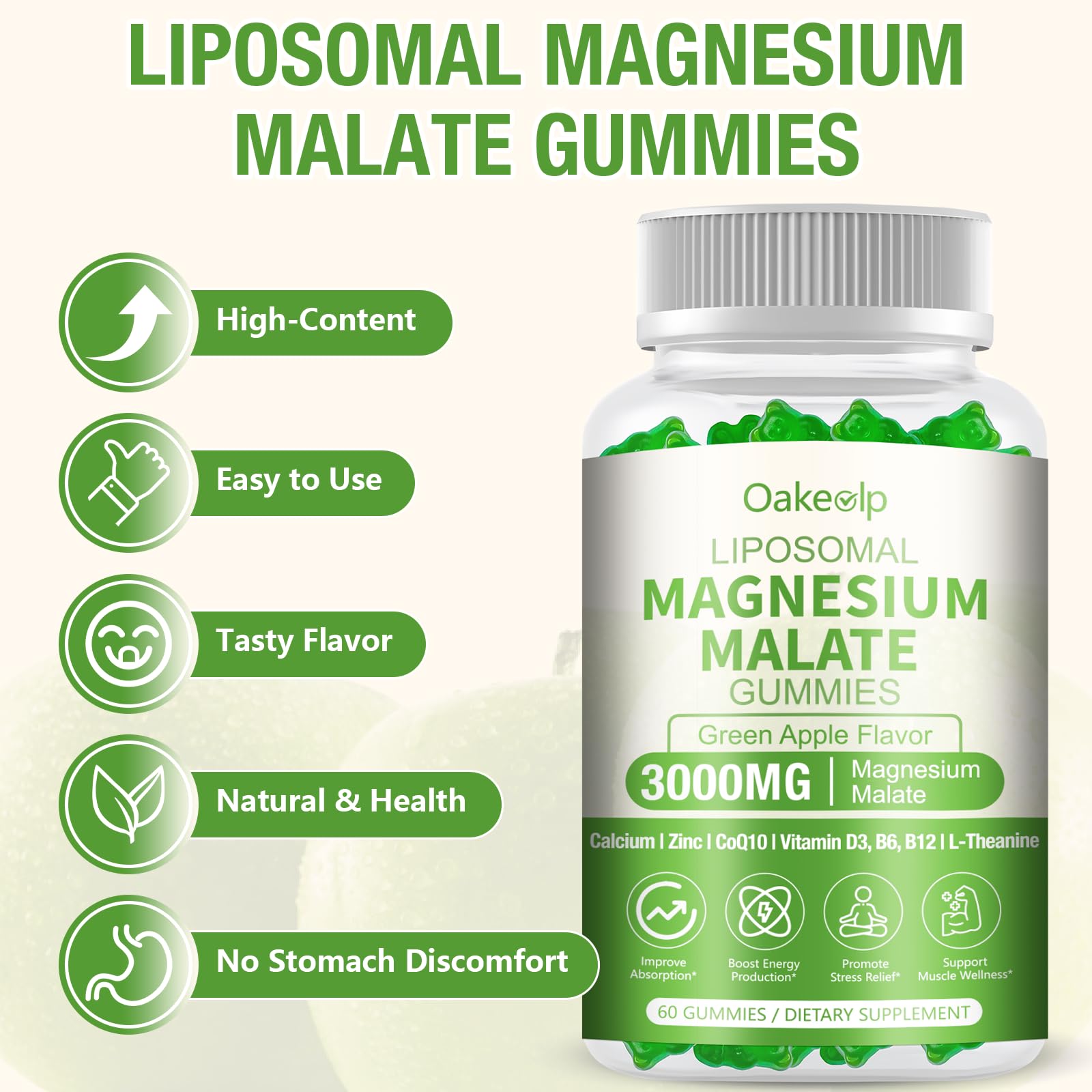 Oakevlp Magnesium Malate Supplement 3000mg with ingredients