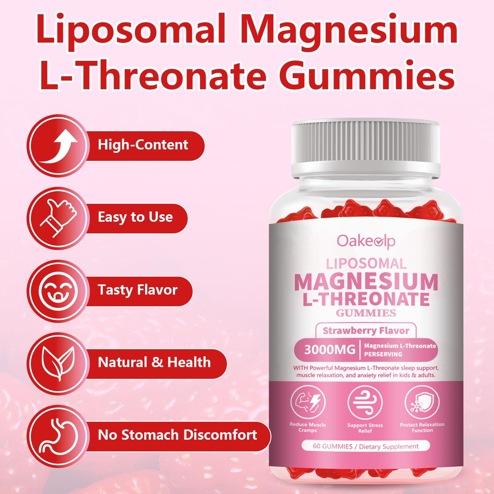 Oakevlp Magnesium Threonate Gummies 3000mg close-up of gummies