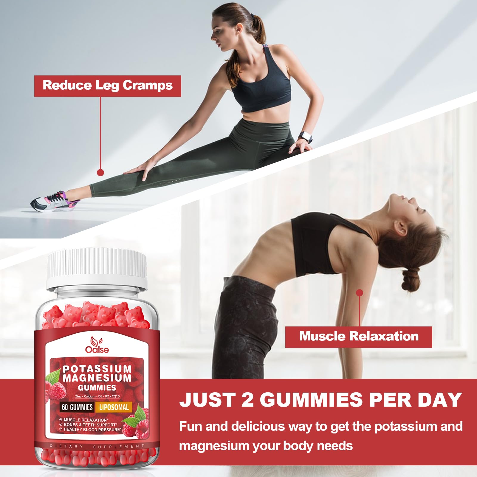OALSE Potassium Magnesium Gummies back view with nutritional information