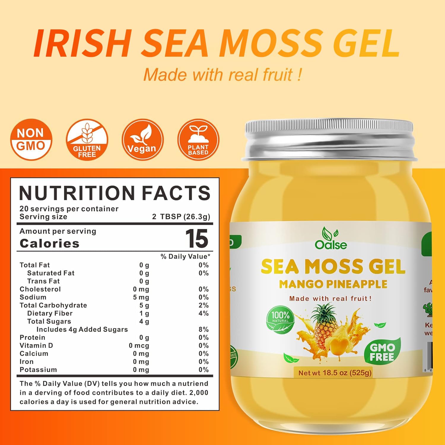OALSE Sea Moss Gel 524g side view showing texture