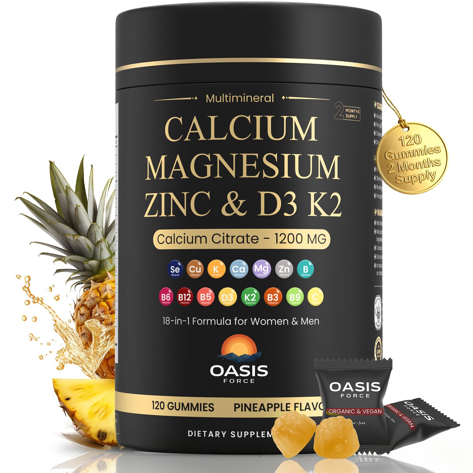 OASIS FORCE Calcium Citrate Gummies 1200mg front view of tub