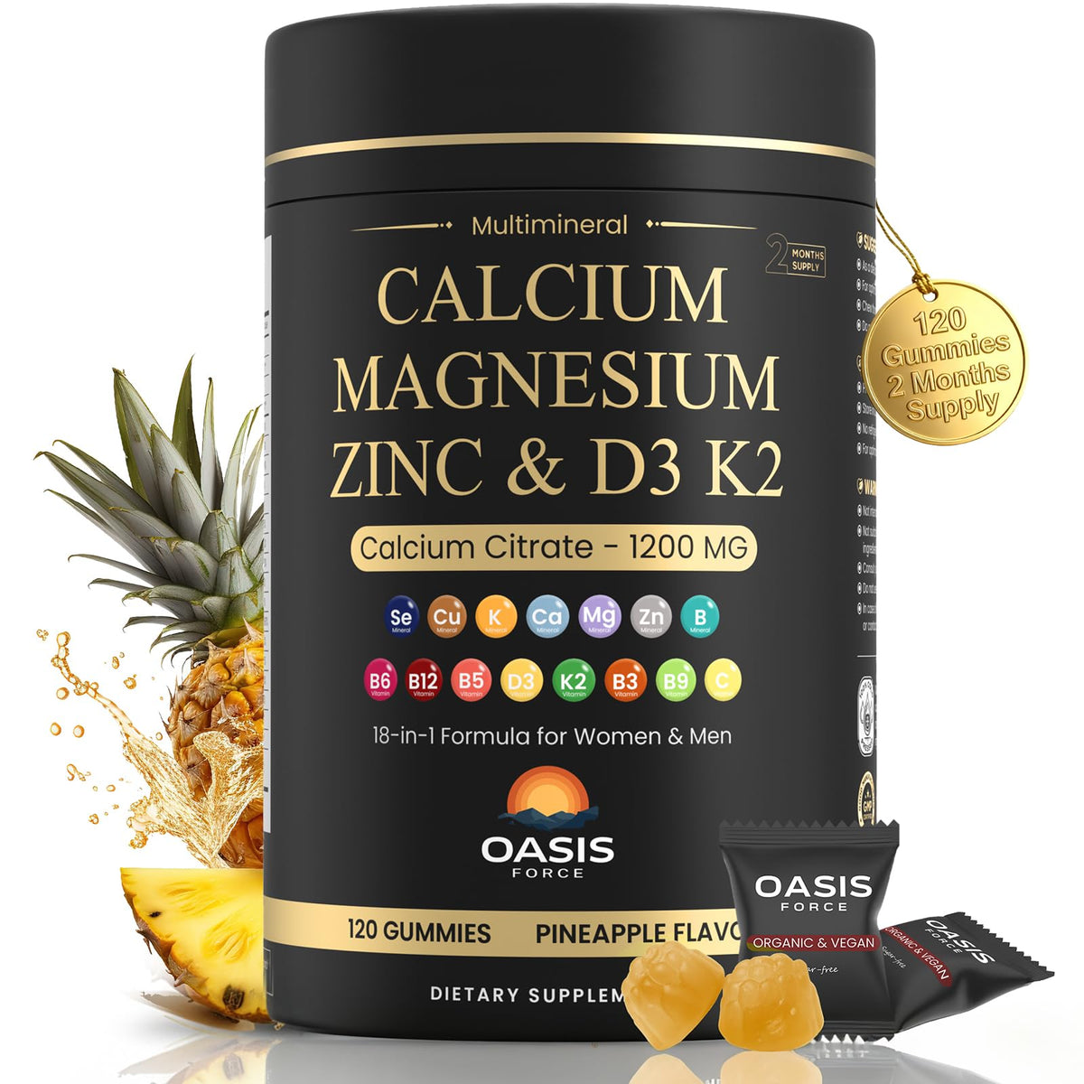 OASIS FORCE Calcium Citrate Gummies 1200mg front view of tub