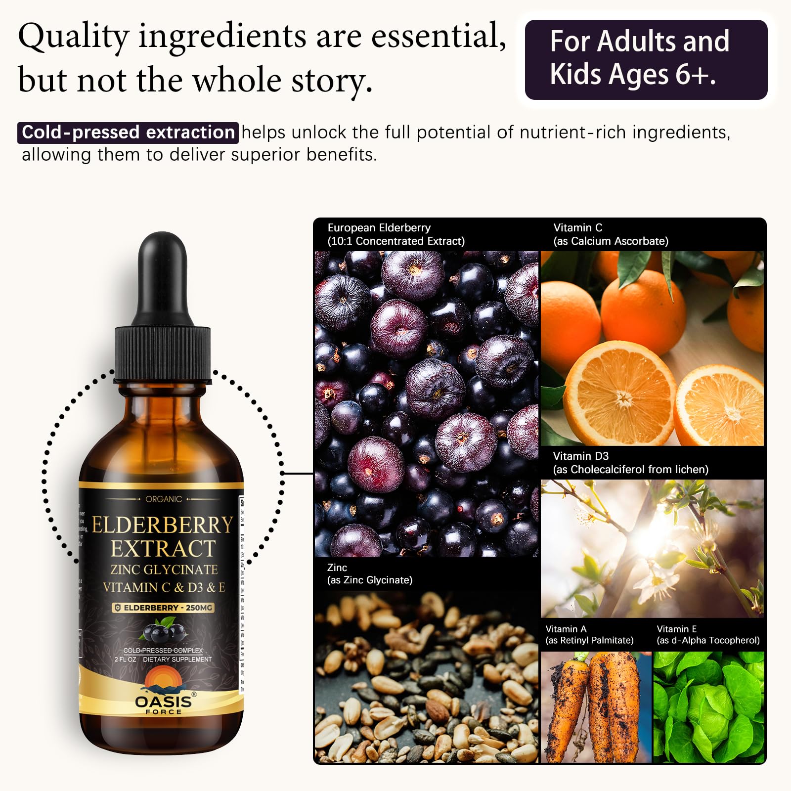 OASIS FORCE Elderberry Syrup 250mg bottle side view