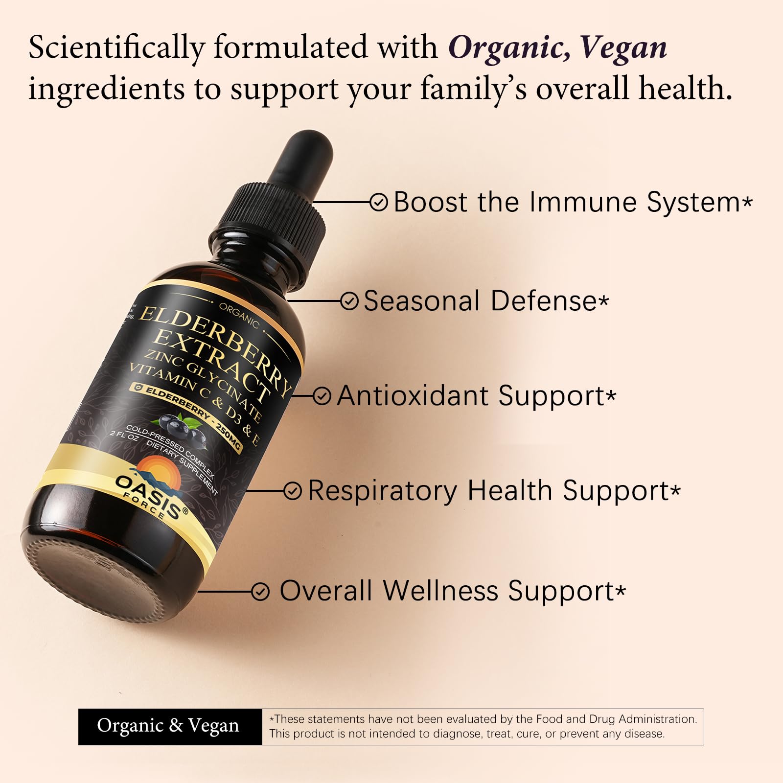 OASIS FORCE Elderberry Syrup 250mg label close-up