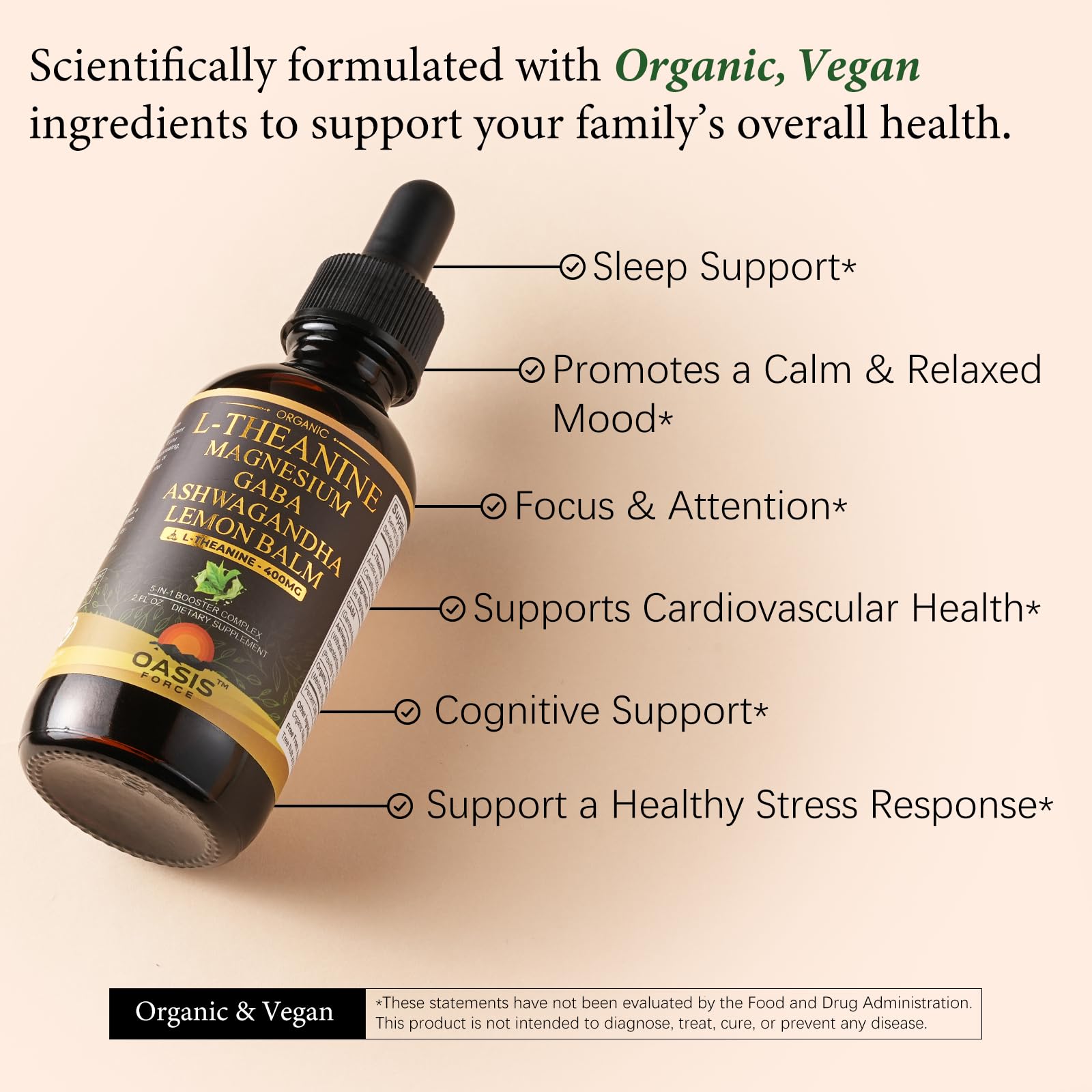 OASIS FORCE L-Theanine Liquid Drops dosage dropper