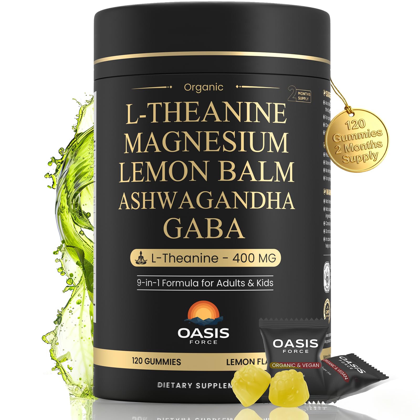OASIS FORCE Organic L-Theanine Gummies jar front view