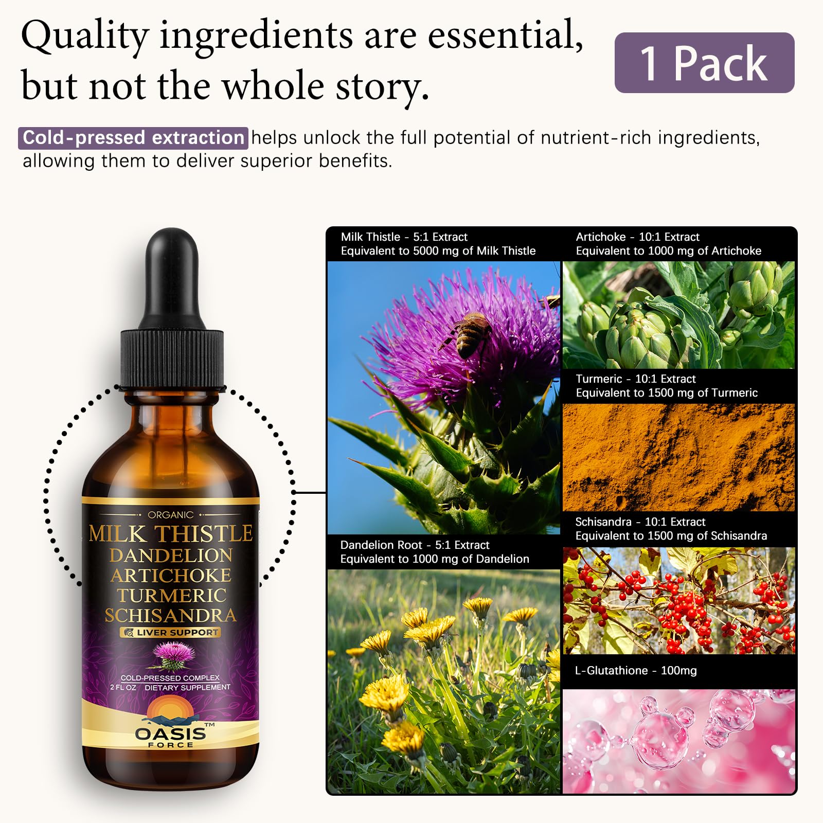 OASIS FORCE Organic Milk Thistle Supplement bottle side view
