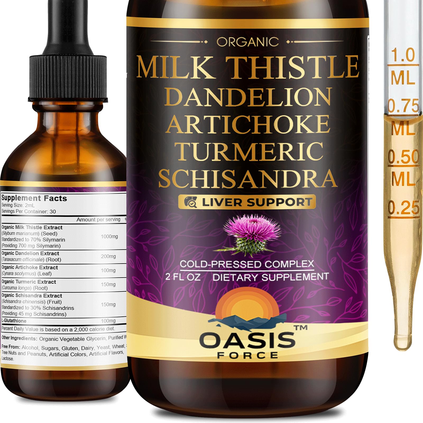 OASIS FORCE Organic Milk Thistle Supplement liquid extract bottle front view