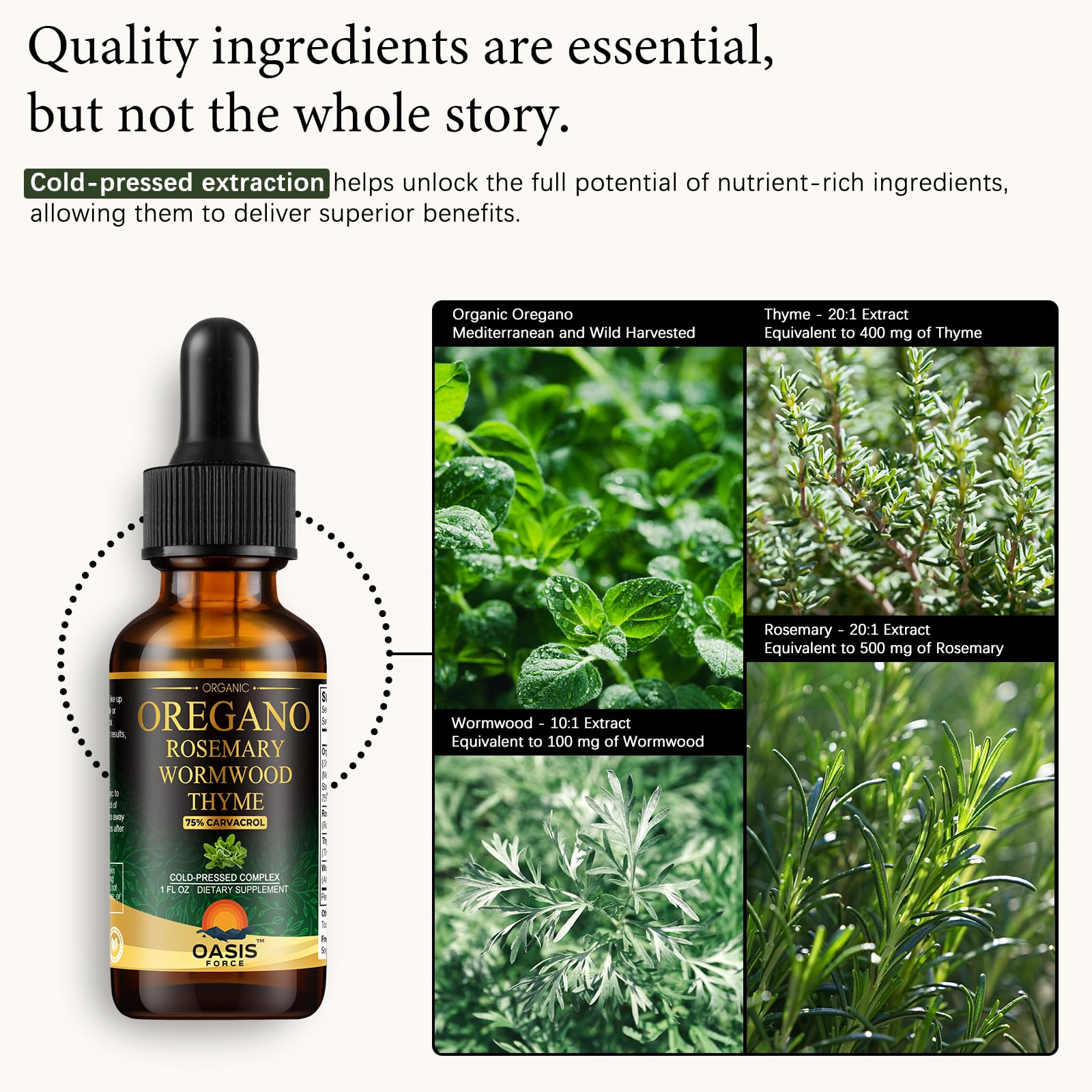 OASIS FORCE Organic Oregano Oil Drops bottle side view