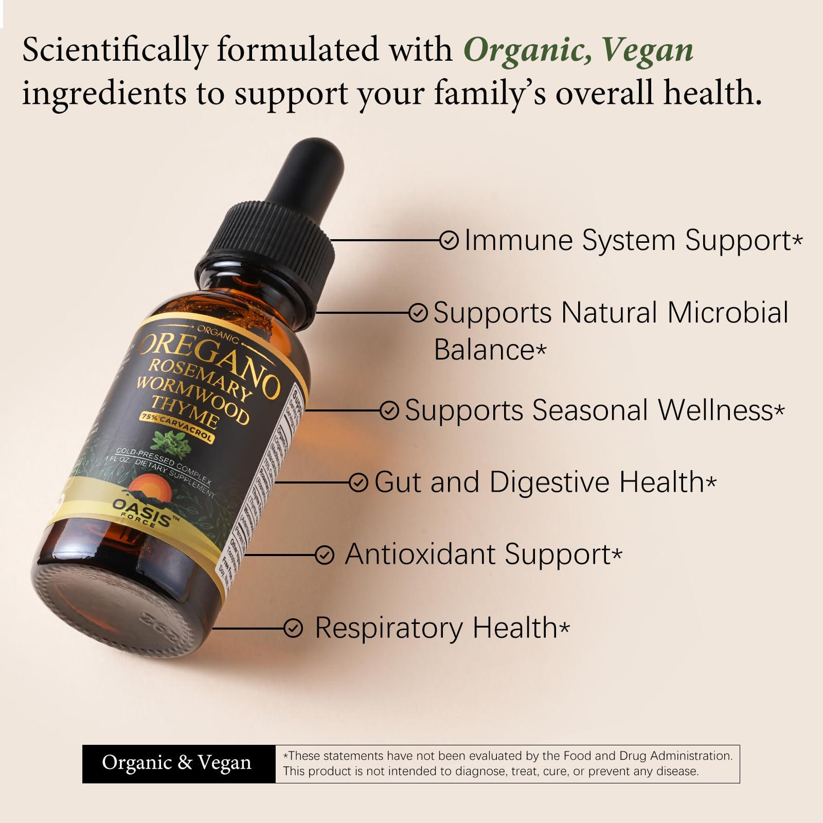OASIS FORCE Organic Oregano Oil Drops close-up of dropper
