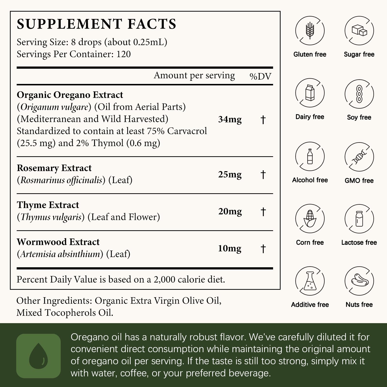 OASIS FORCE Organic Oregano Oil Drops lifestyle scene with herbal ingredients