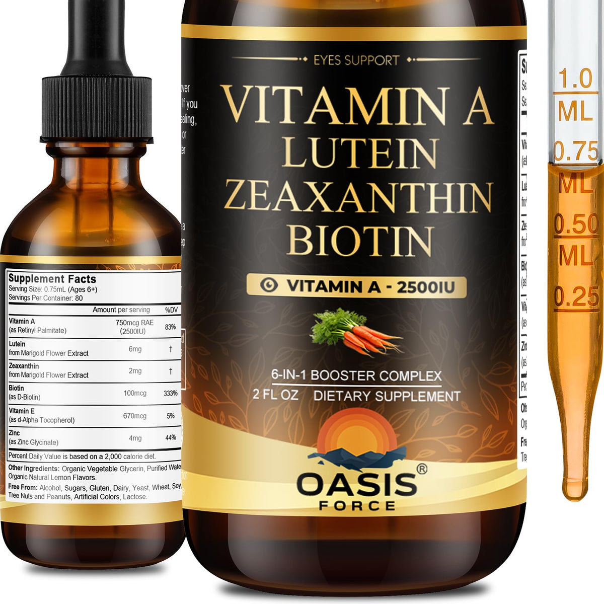 OASIS FORCE Vitamin A Liquid Supplement 750 mcg front view