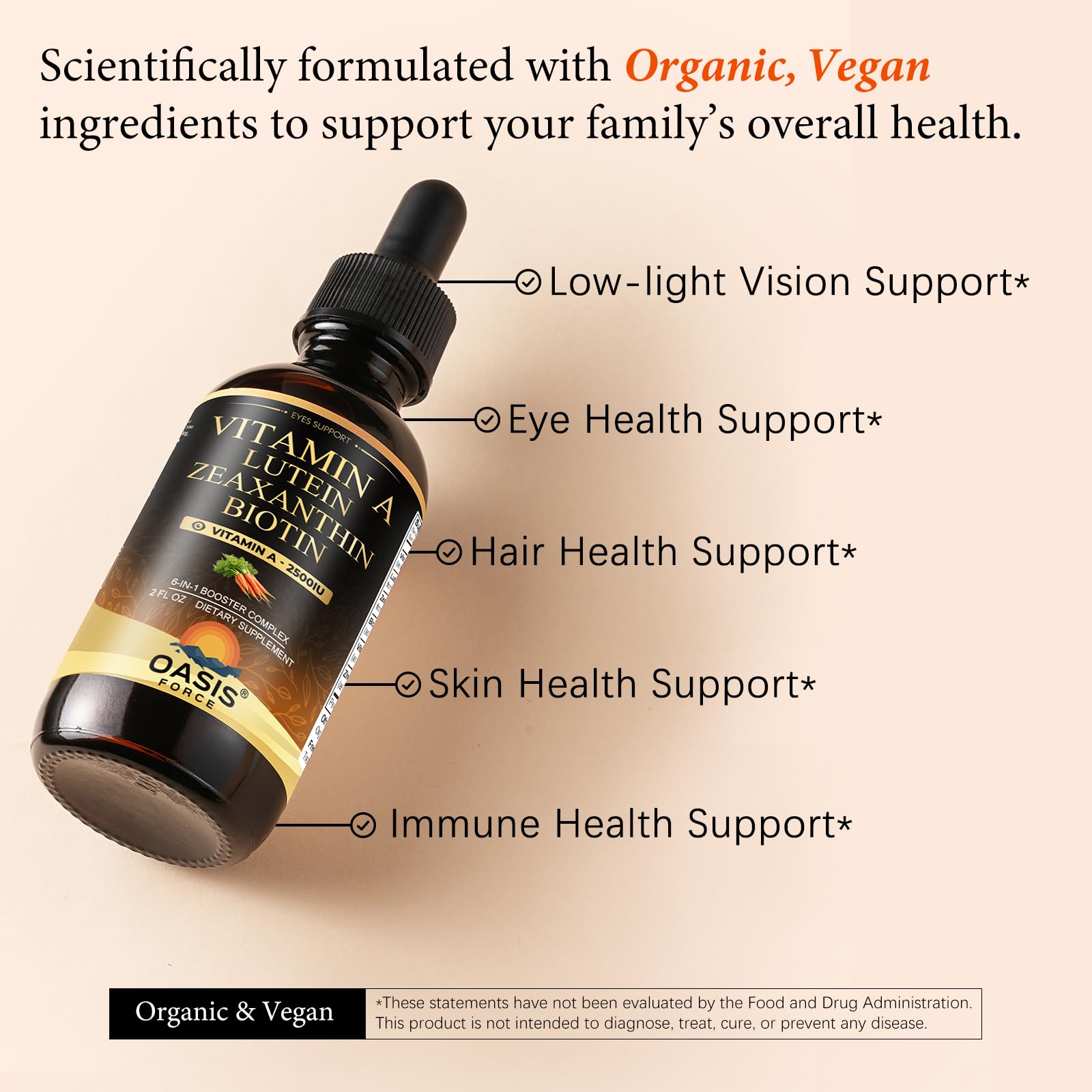 OASIS FORCE Vitamin A Liquid Supplement label close-up