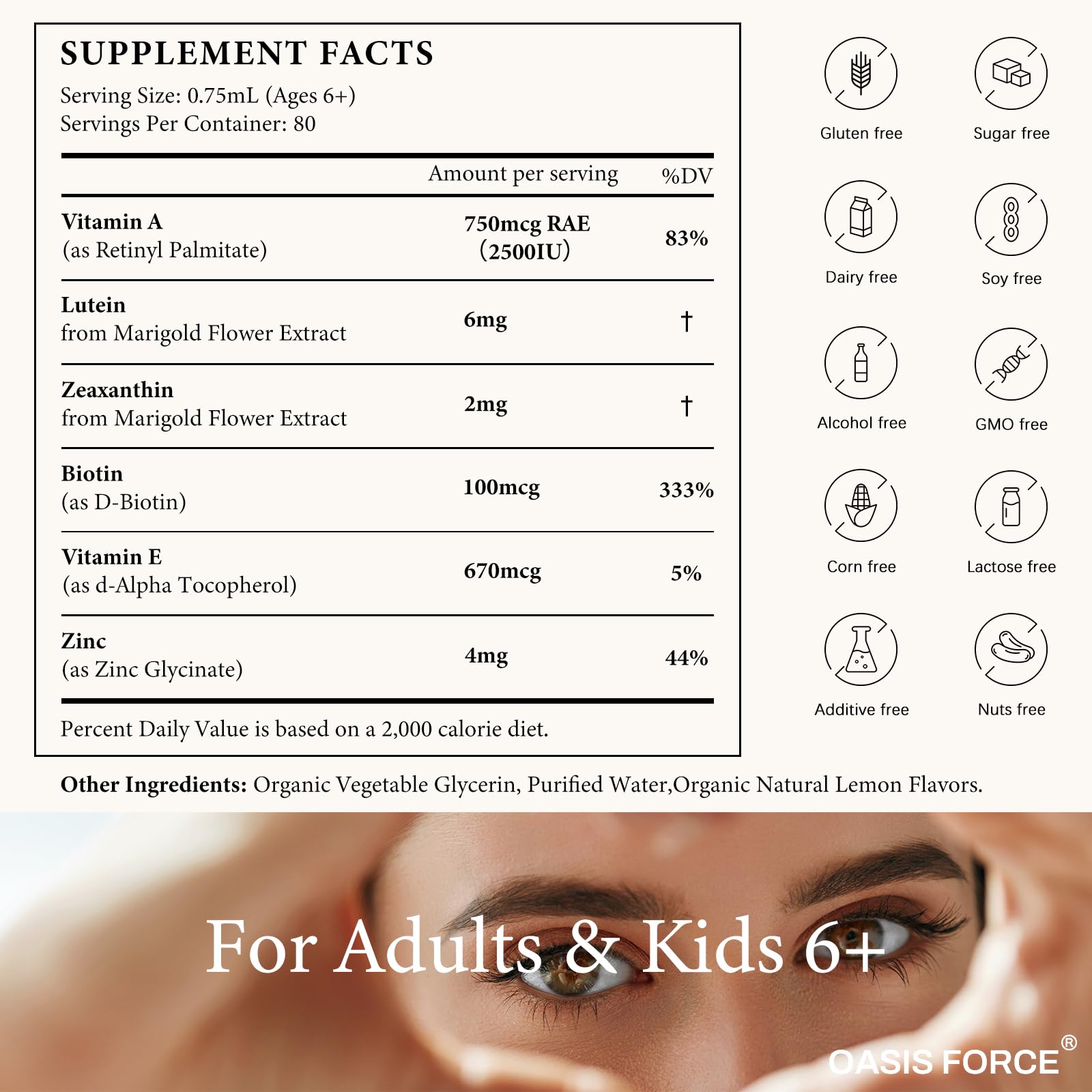 OASIS FORCE Vitamin A Liquid Supplement refreshing lemon flavour
