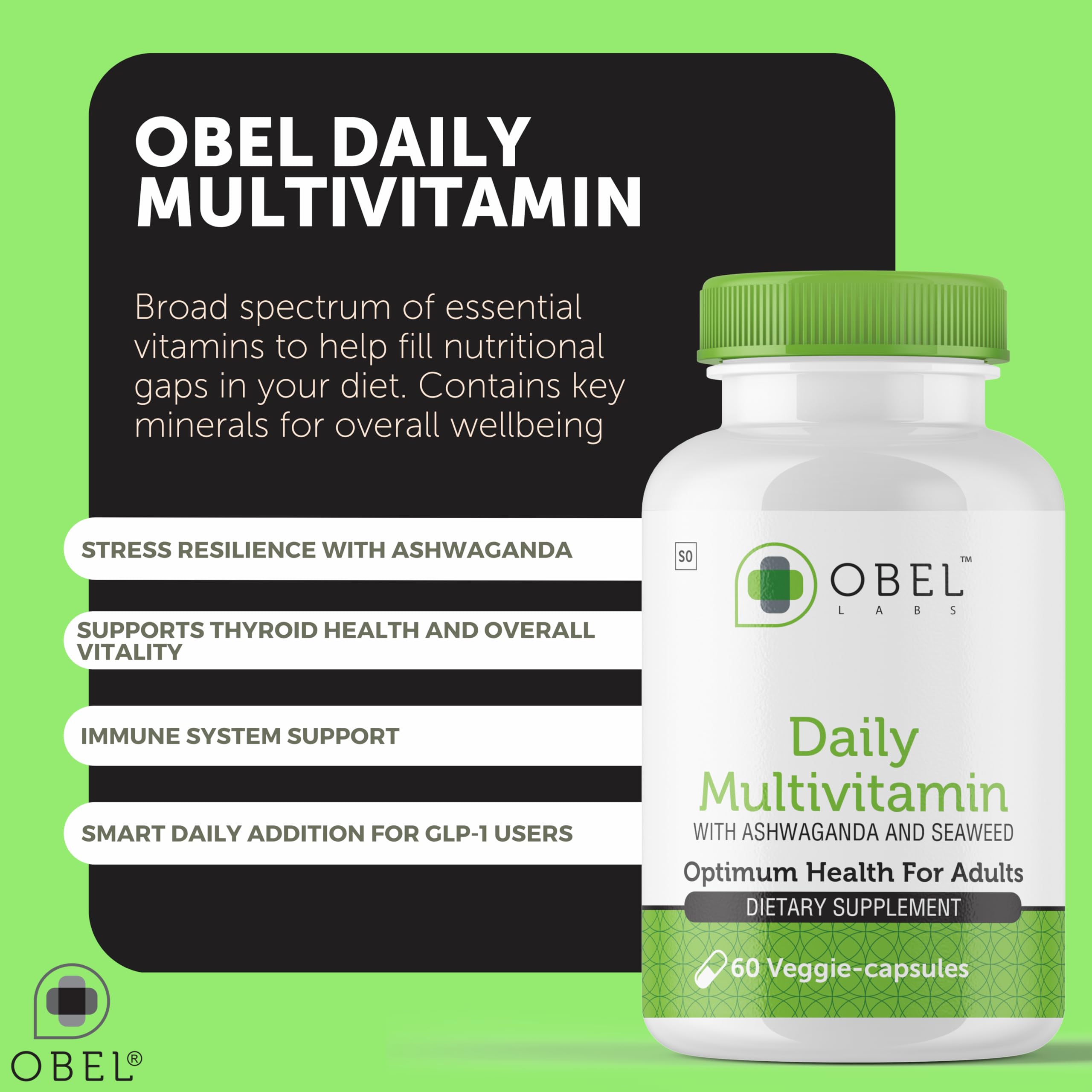 obel Daily Multivitamin with Ashwagandha & Seaweed capsule close-up