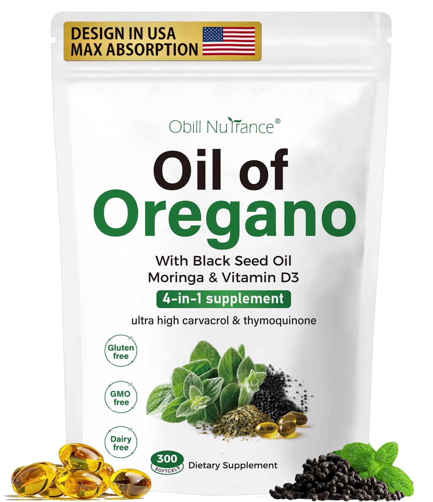 Obill NuTrance Oregano Oil Capsules front view