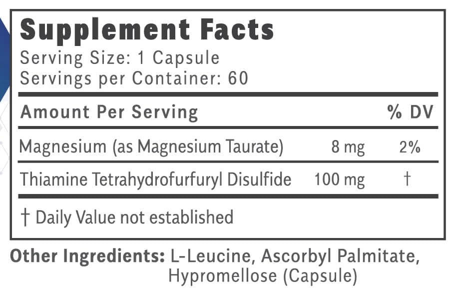 Objective Nutrients Thiamax B1 supplement capsules on a wooden surface