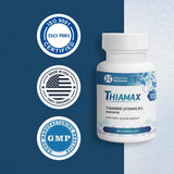 Objective Nutrients Thiamax B1 supplement displayed with a measuring spoon
