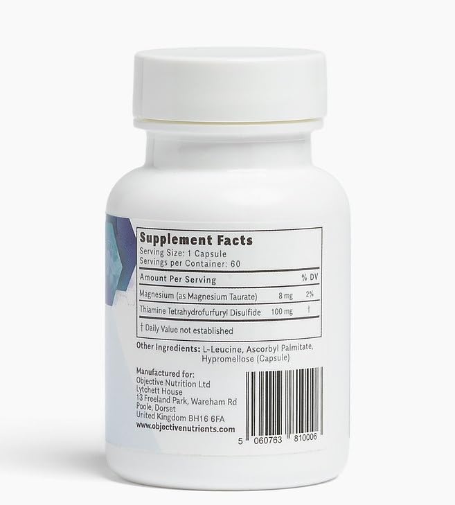 Objective Nutrients Thiamax B1 supplement side view of capsules