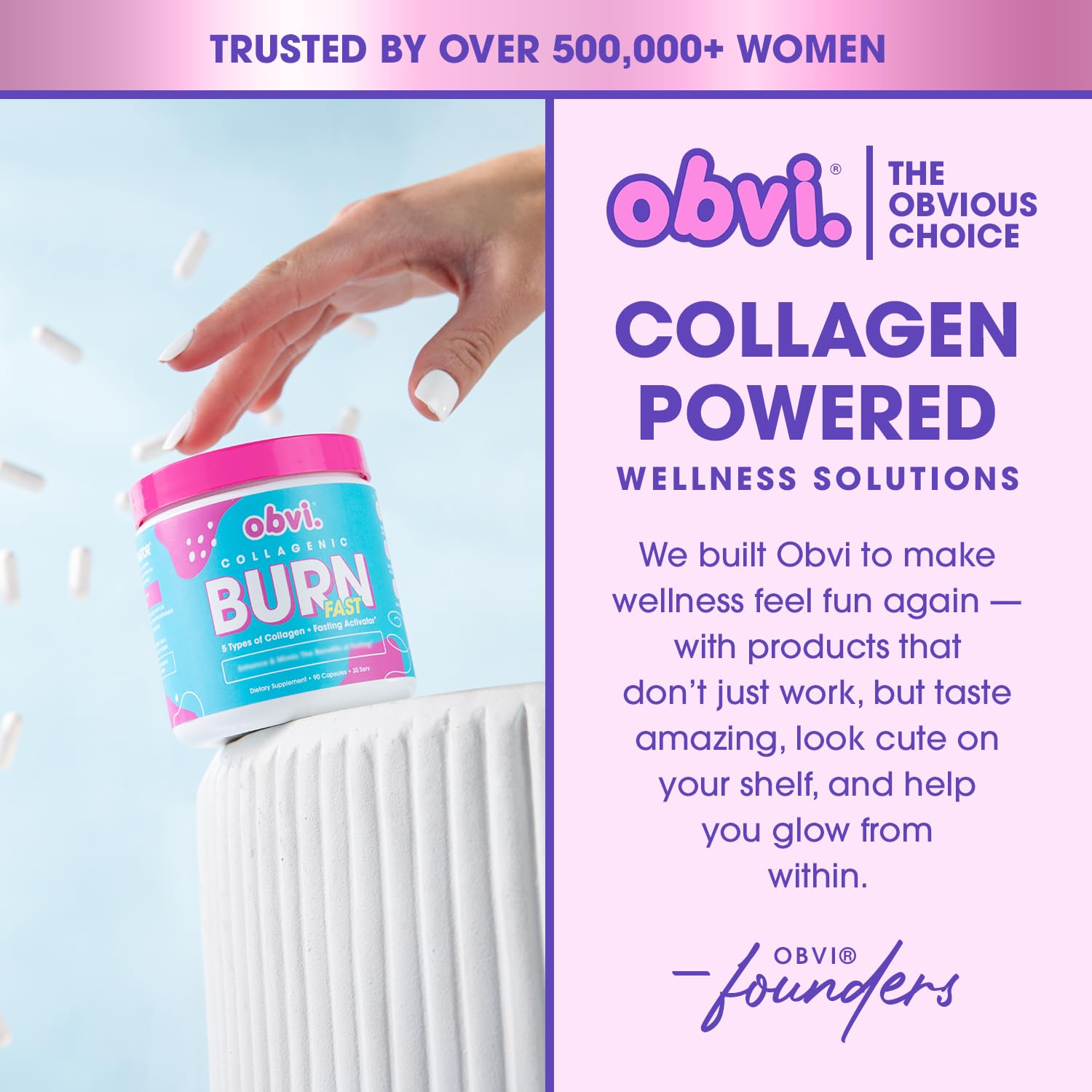 Obvi Collagenic Burn Fast Capsules with a measuring spoon for dosage