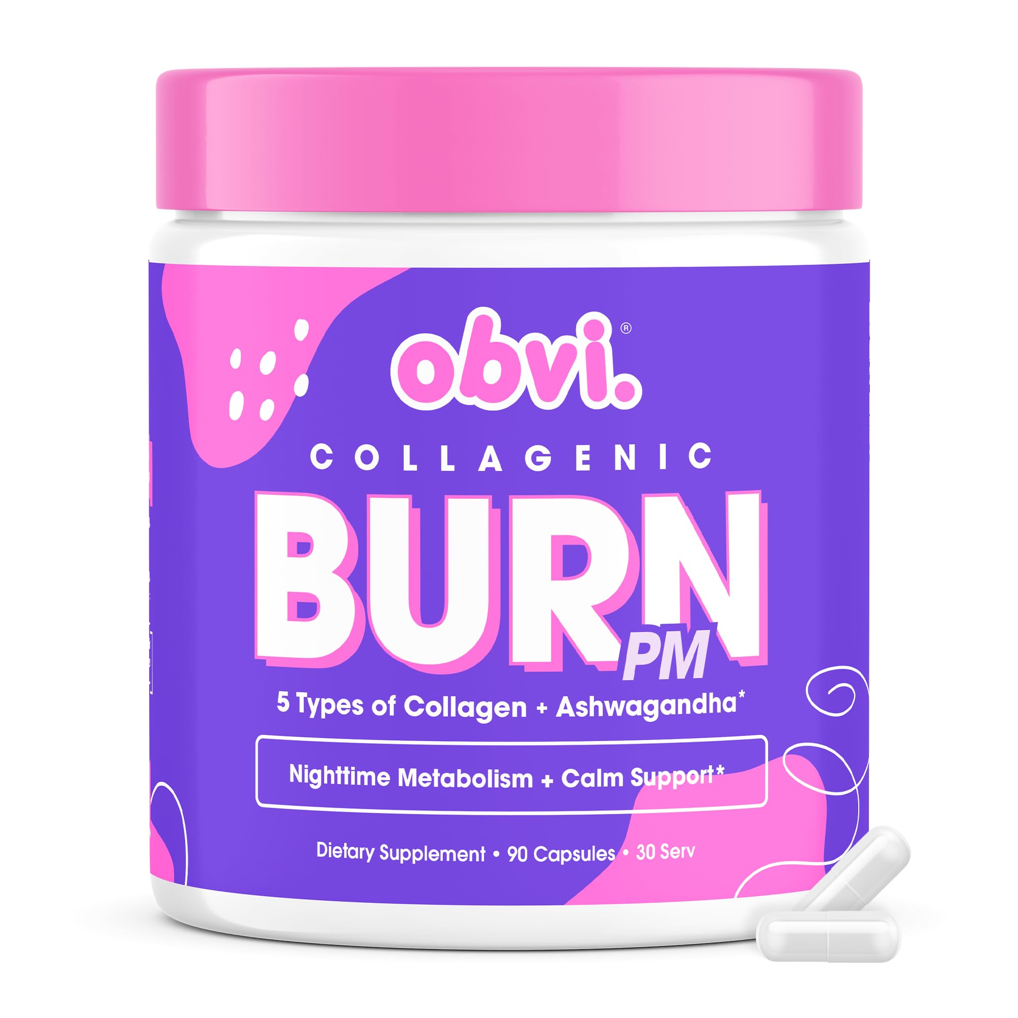 Obvi Collagenic Burn PM 90 capsules bottle front view
