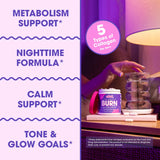 Obvi Collagenic Burn PM bottle with a measuring spoon