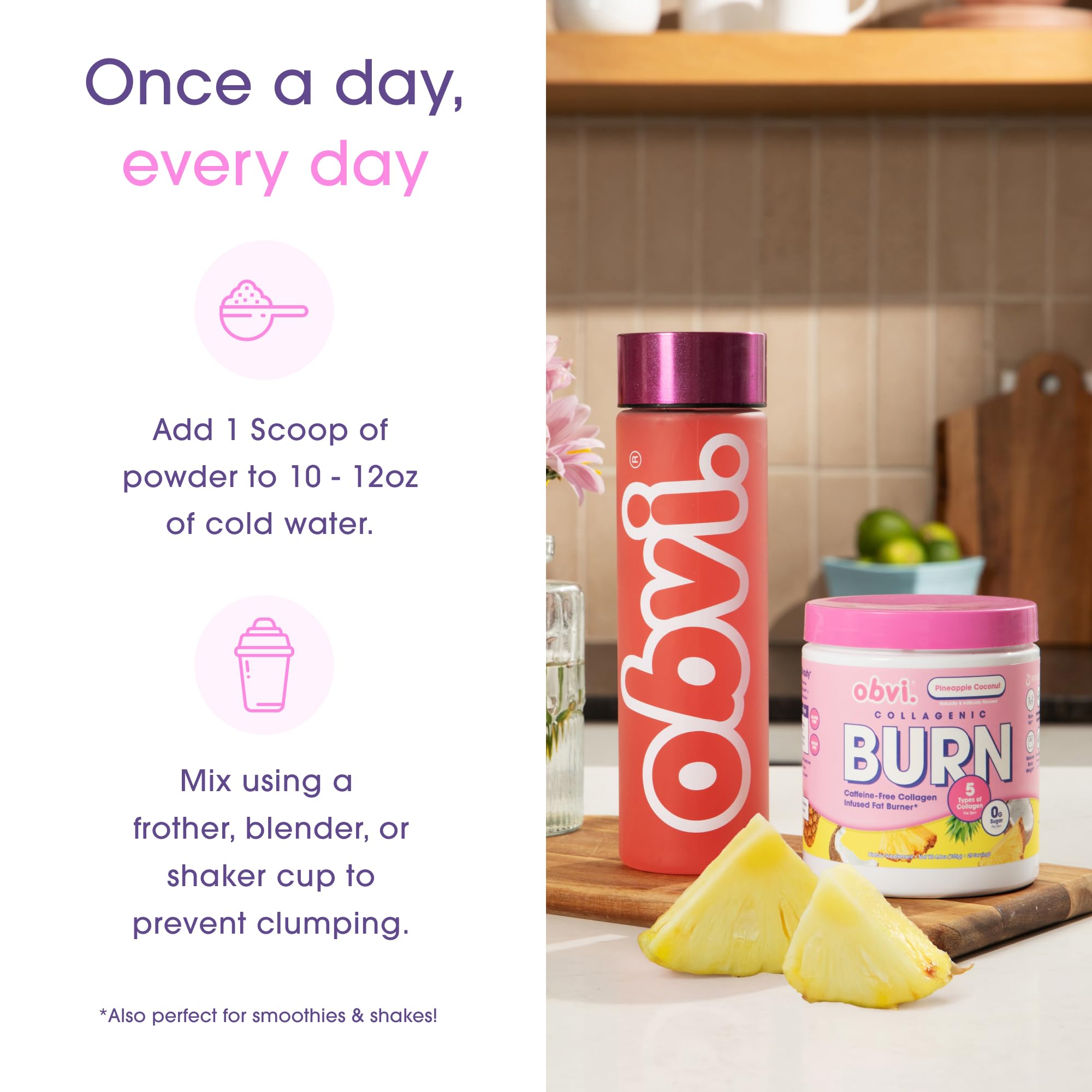 Obvi Collagenic Burn Powder 200g back view with nutritional information